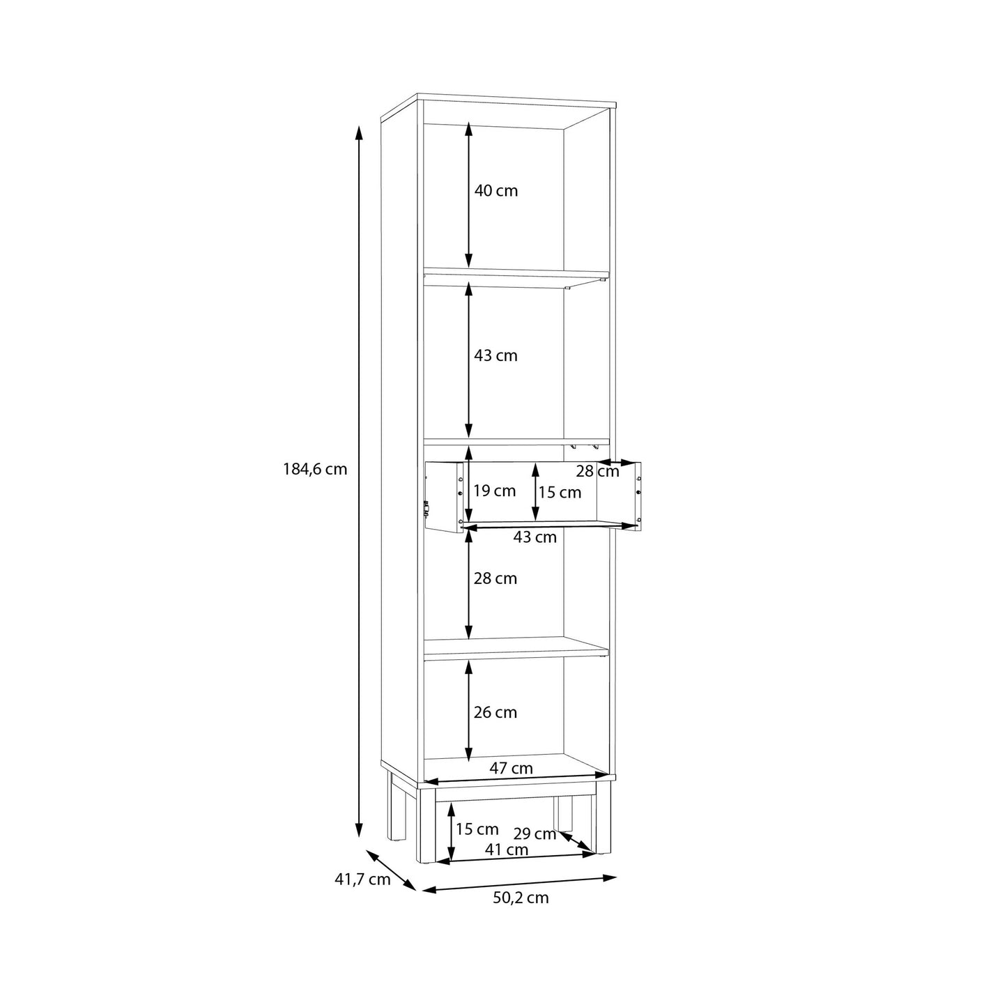Niva Light Grey and Natural Oak Effect Display Cabinet 2 Doors 1 Drawer