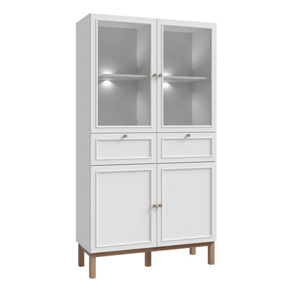 Niva Light Grey and Natural Oak Effect Display Cabinet with LED Lighting 4 Doors 2 Drawers
