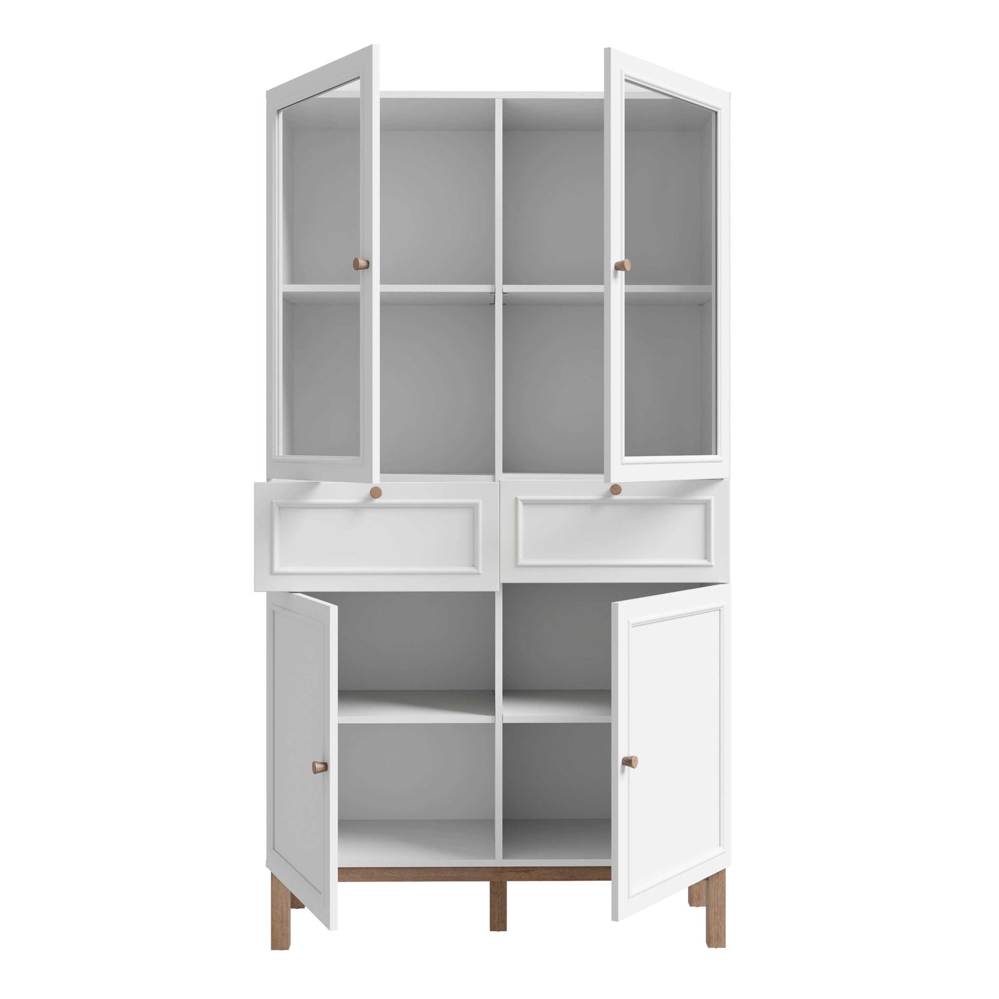 Niva Light Grey and Natural Oak Effect Display Cabinet with LED Lighting 4 Doors 2 Drawers