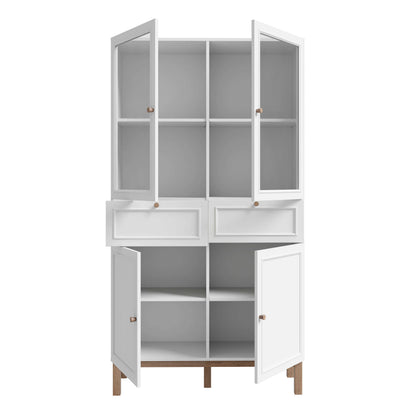 Niva Light Grey and Natural Oak Effect Display Cabinet with LED Lighting 4 Doors 2 Drawers