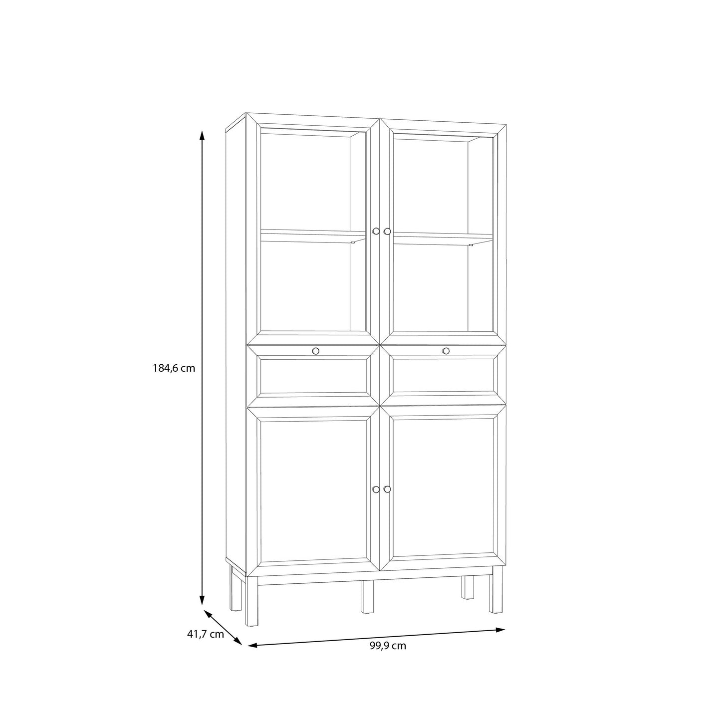 Niva Light Grey and Natural Oak Effect Display Cabinet with LED Lighting 4 Doors 2 Drawers