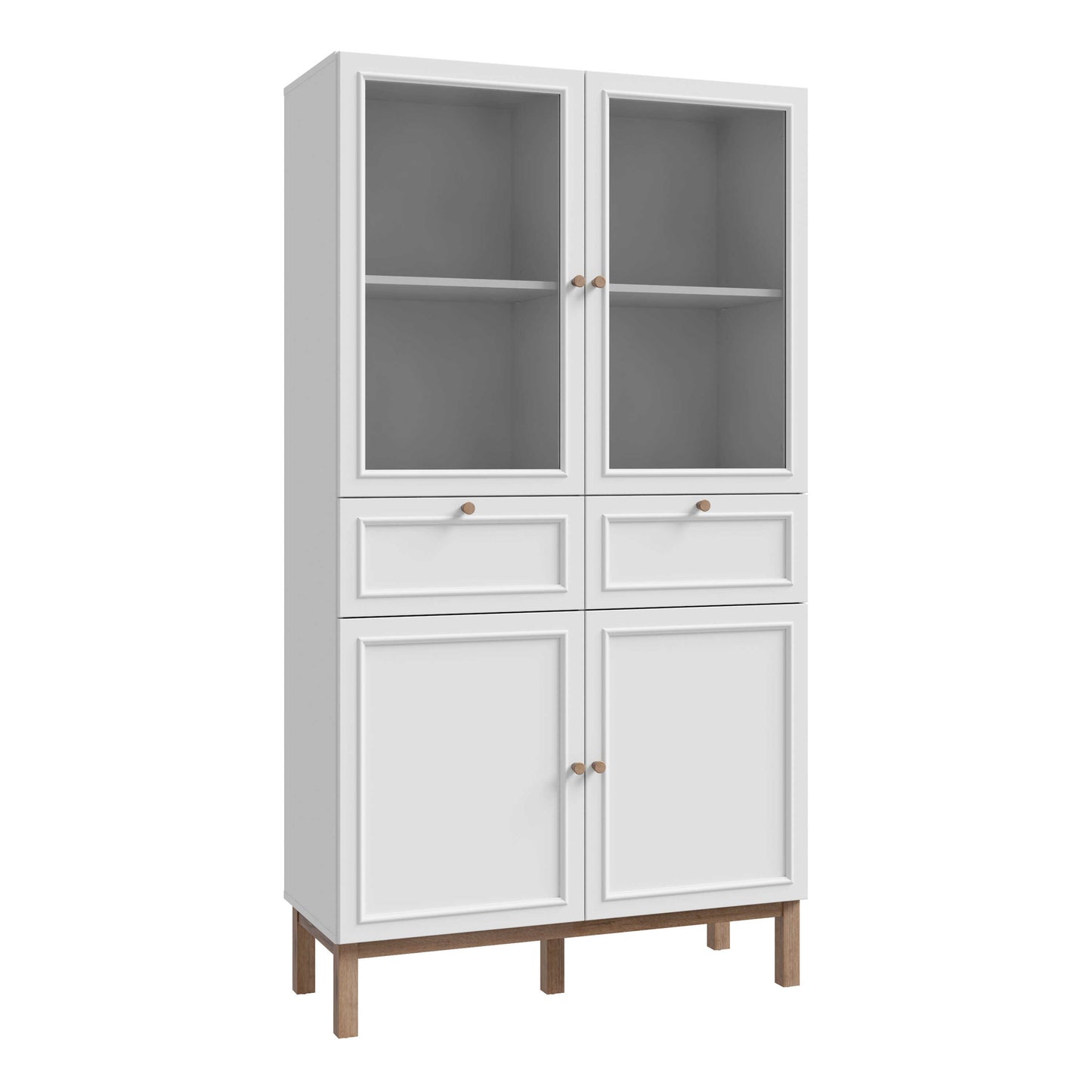 Niva Light Grey and Natural Oak Effect Display Cabinet 4 Doors 2 Drawers