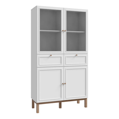 Niva Light Grey and Natural Oak Effect Display Cabinet 4 Doors 2 Drawers