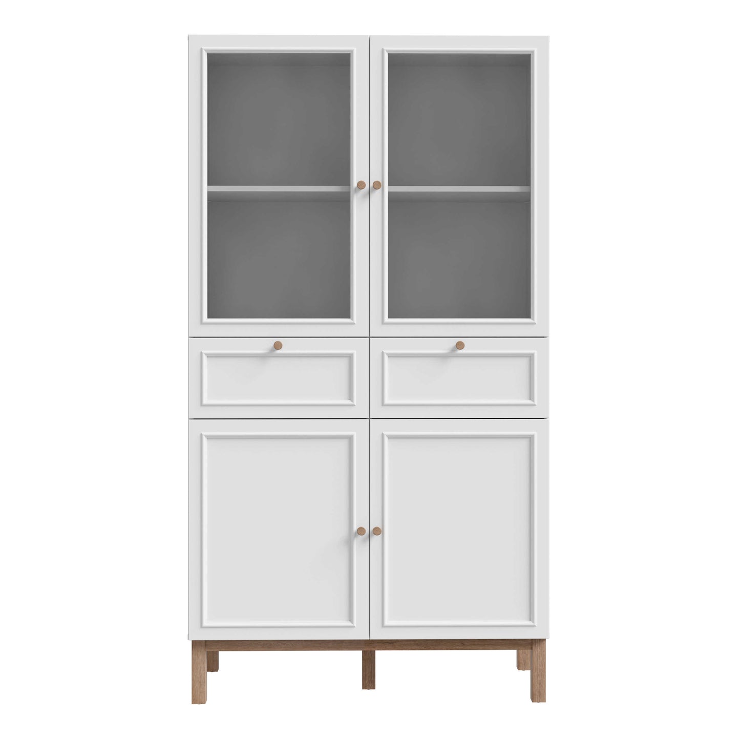 Niva Light Grey and Natural Oak Effect Display Cabinet 4 Doors 2 Drawers