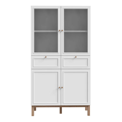 Niva Light Grey and Natural Oak Effect Display Cabinet 4 Doors 2 Drawers