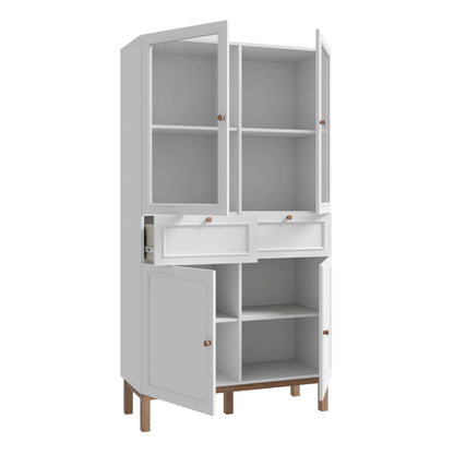 Niva Light Grey and Natural Oak Effect Display Cabinet 4 Doors 2 Drawers