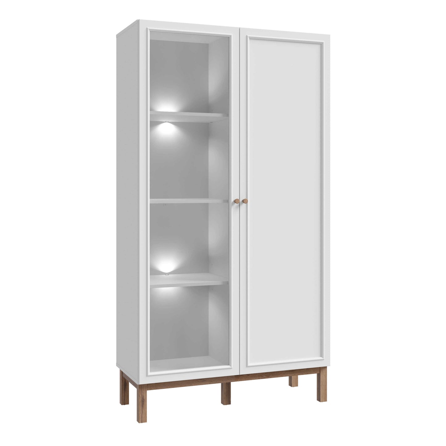 Niva Light Grey and Natural Oak Effect Display Cabinet with LED Lighting 2 Doors
