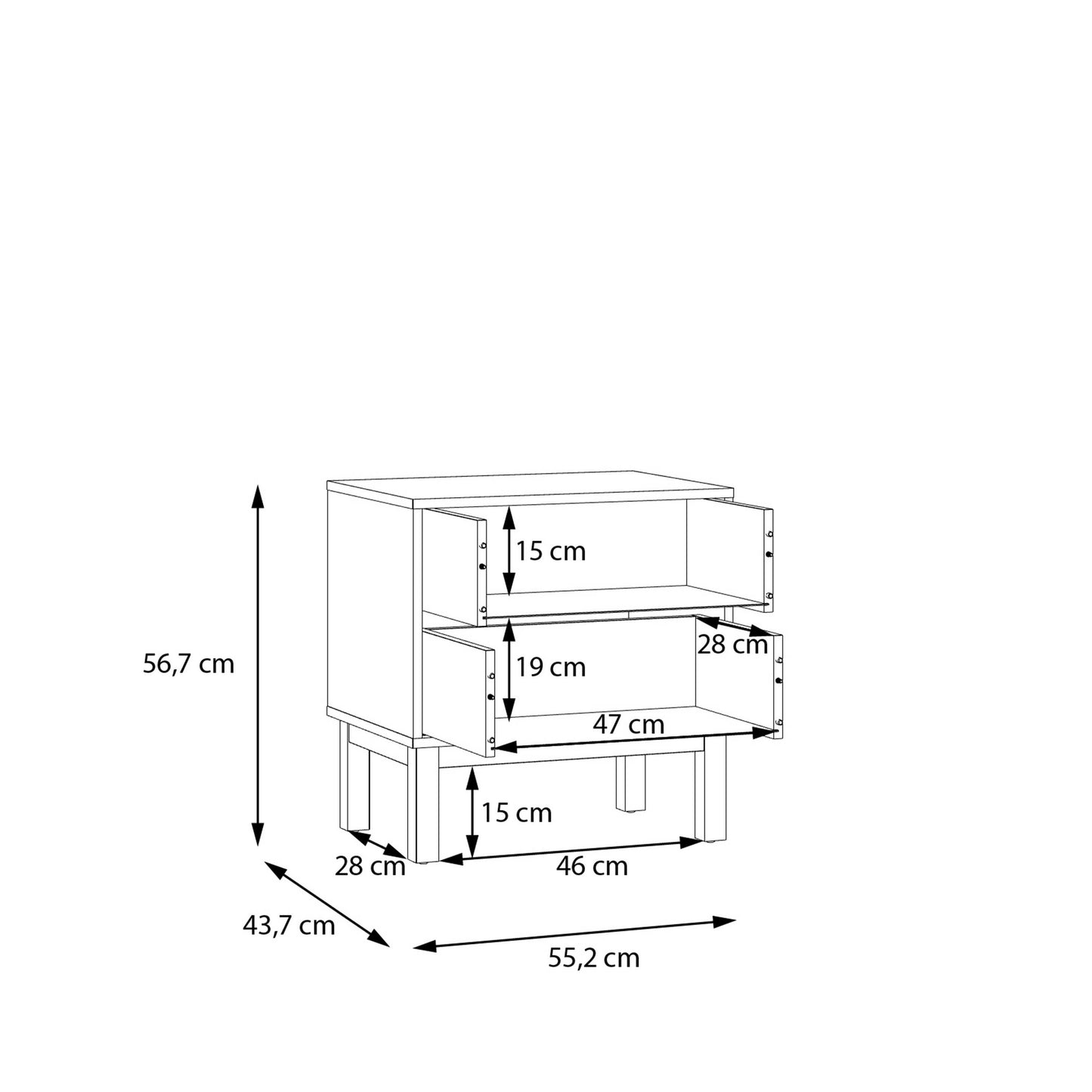 Thistledown 2 Drawer Bedside Chest Light Grey and Natural Oak Wood
