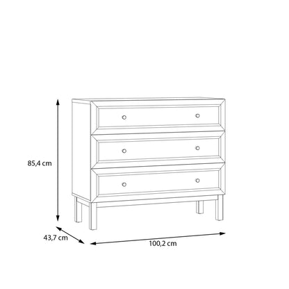 Sofia Light Grey and Oak Wood 3 Drawer Storage Chest