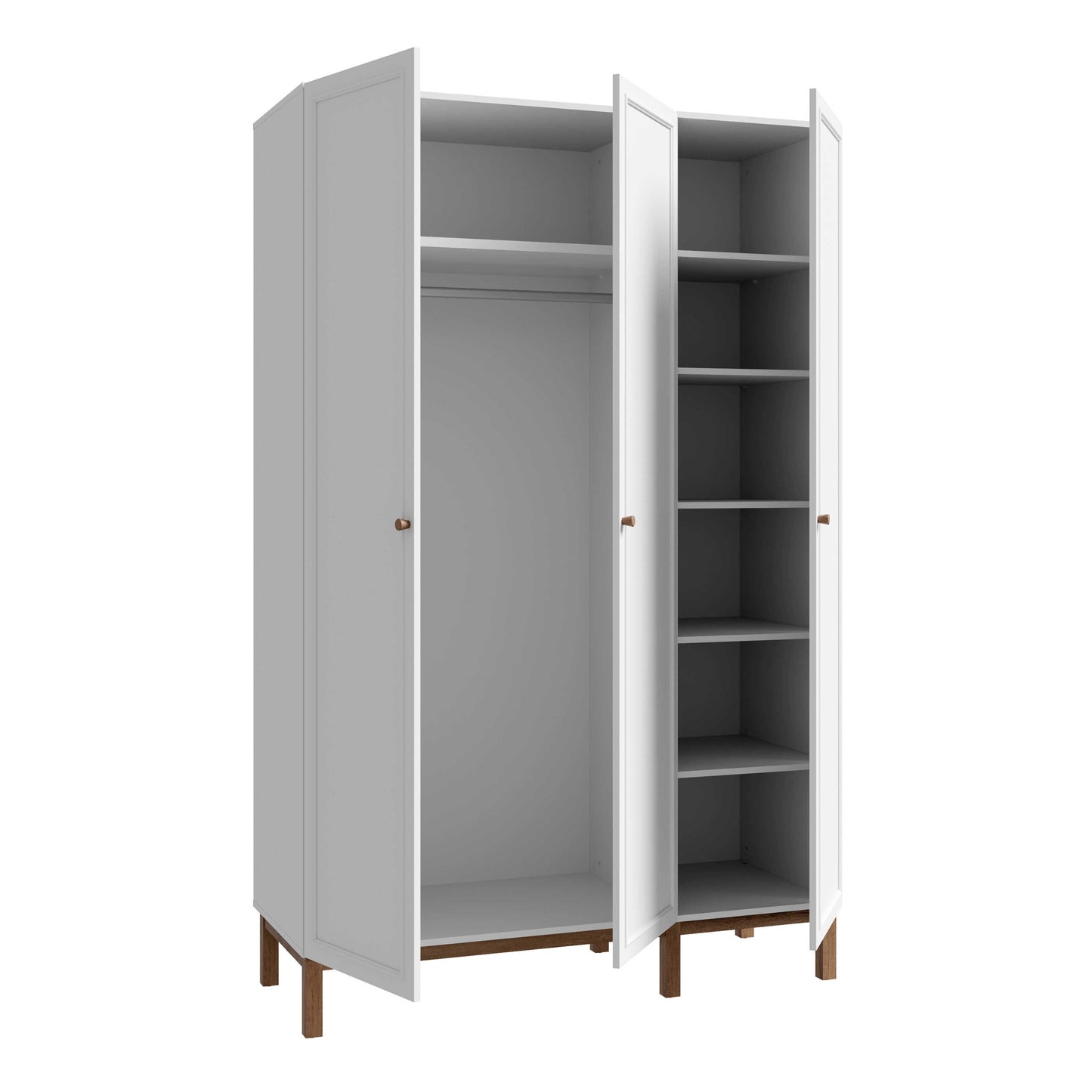 Basel Light Grey and Oak 3 Door Wardrobe with Shelves Drawer and Hanging Rail