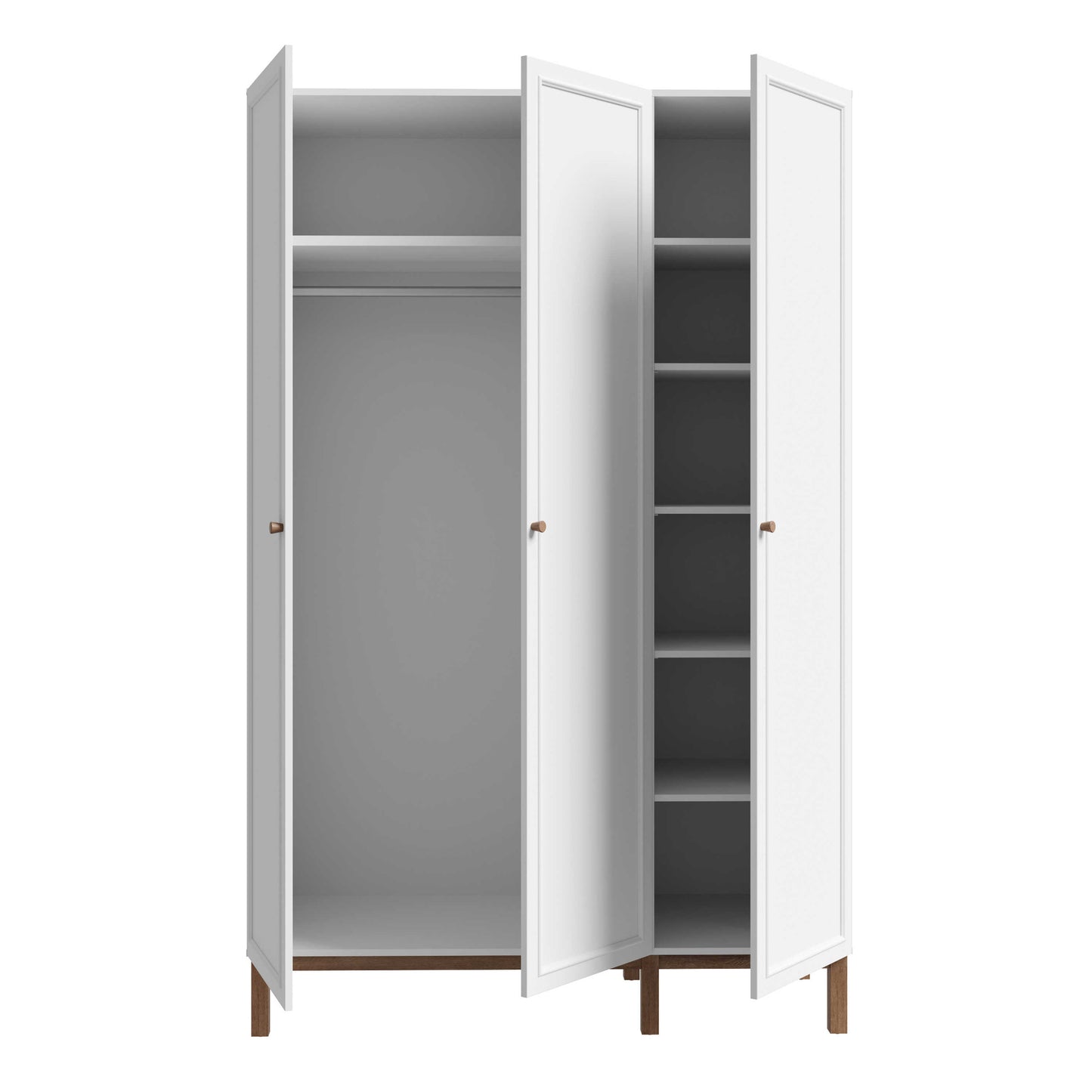 Basel Light Grey and Oak 3 Door Wardrobe with Shelves Drawer and Hanging Rail