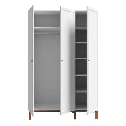 Basel Light Grey and Oak 3 Door Wardrobe with Shelves Drawer and Hanging Rail