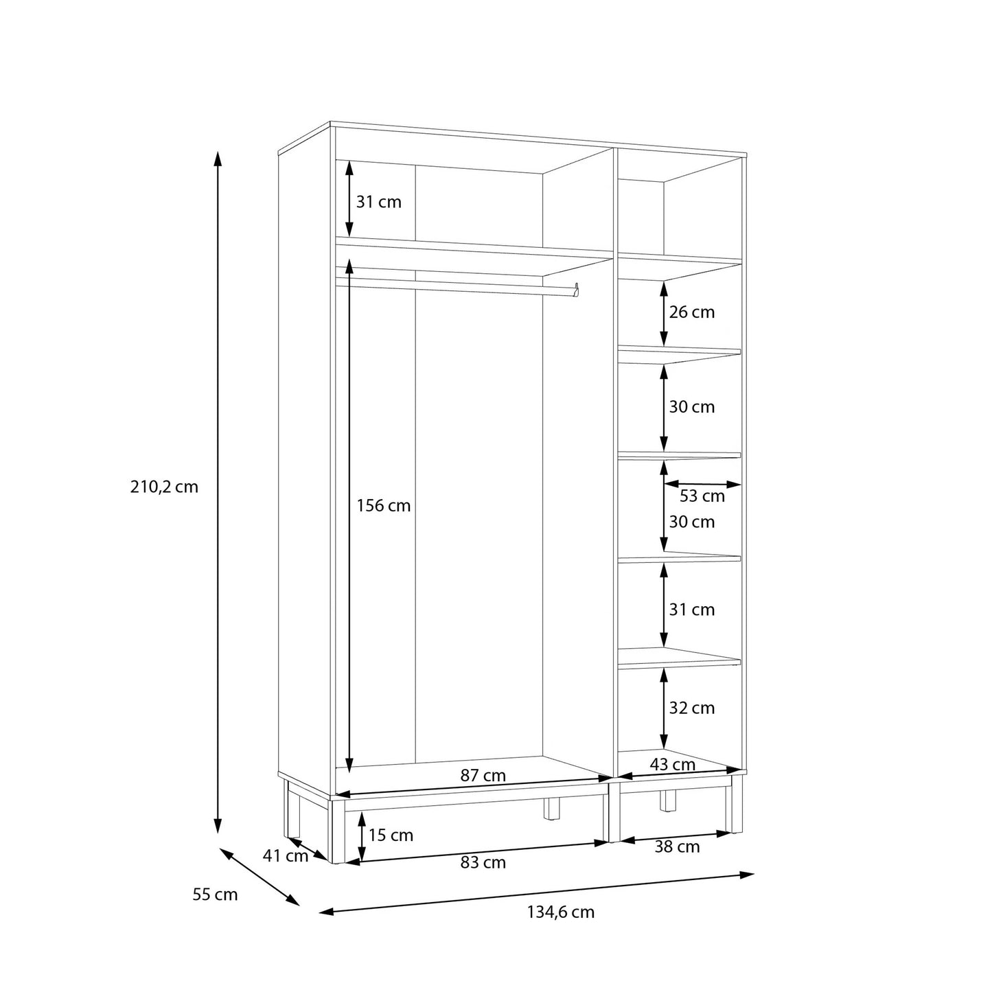 Basel Light Grey and Oak 3 Door Wardrobe with Shelves Drawer and Hanging Rail