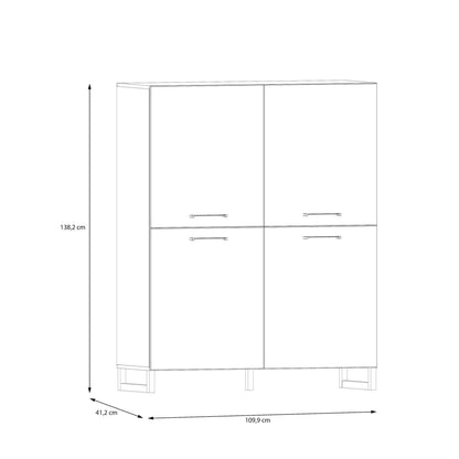Onyx Light Grey 4 Door Storage Cabinet