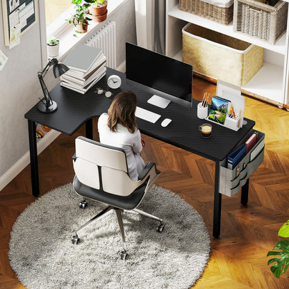 Monotta 145cm Metal Black L Shaped Gaming Desk With Cable Management Fabric Storage and Hooks