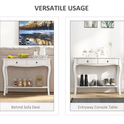 Noro 100cm Wooden Ivory White Mid Century Console Table 2 Drawer And Shelf