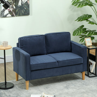 Rozike Nodi Corduroy Blue Compact 2 Seater Sofa Natural Wooden Legs