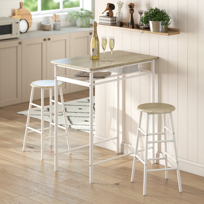 Fira Rodo Metal And Wooden White And Oak Breakfast Bar Table And Stool Set With Storage