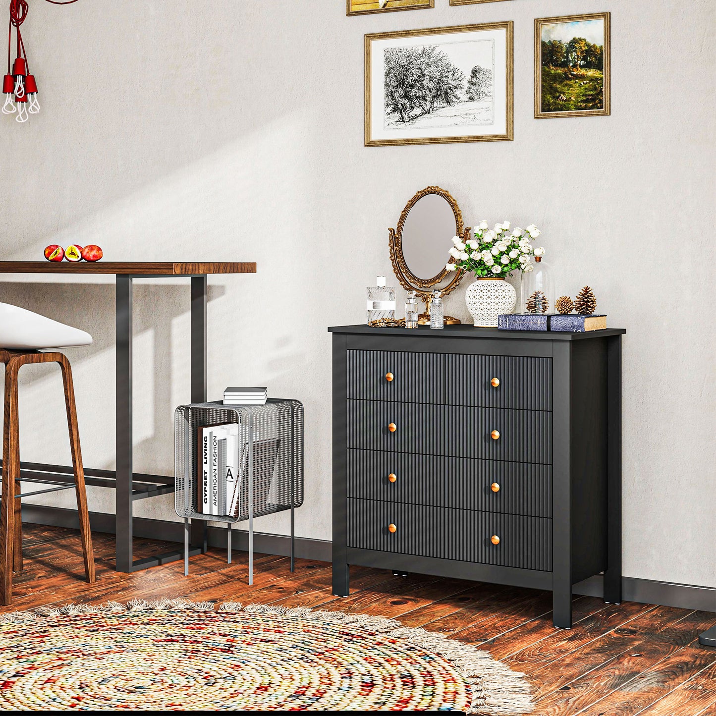 Dineta Wooden Black Elegant 5 Drawer Chest Of Drawers