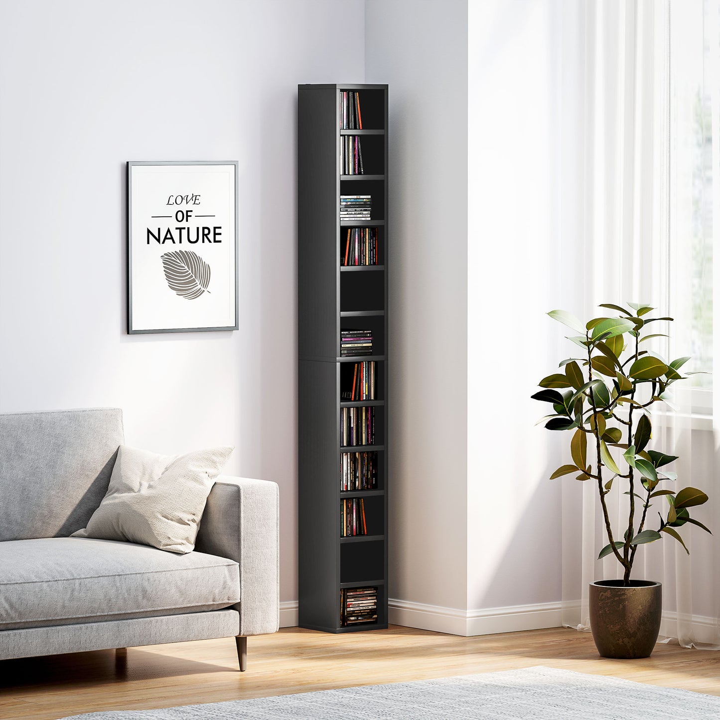 Nisapa Wood Black Tall Narrow Media Storage Tower With 204 Disc Capacity