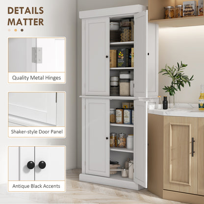 Varofa Wooden White Freestanding Kitchen Cupboard With 4 Doors And 6 Tier Shelving