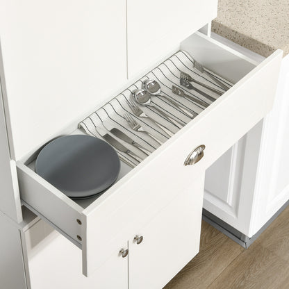 Soco Wooden White Tall Freestanding Kitchen Pantry Cabinet Adjustable Shelves And Drawers 184 cm