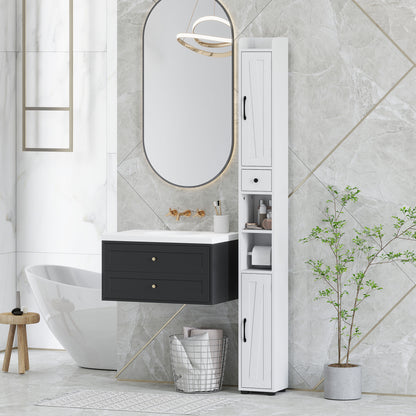 Minore Farmhouse Style Slim Bathroom Storage Cabinet With Barn Doors And Toilet Roll Holder White