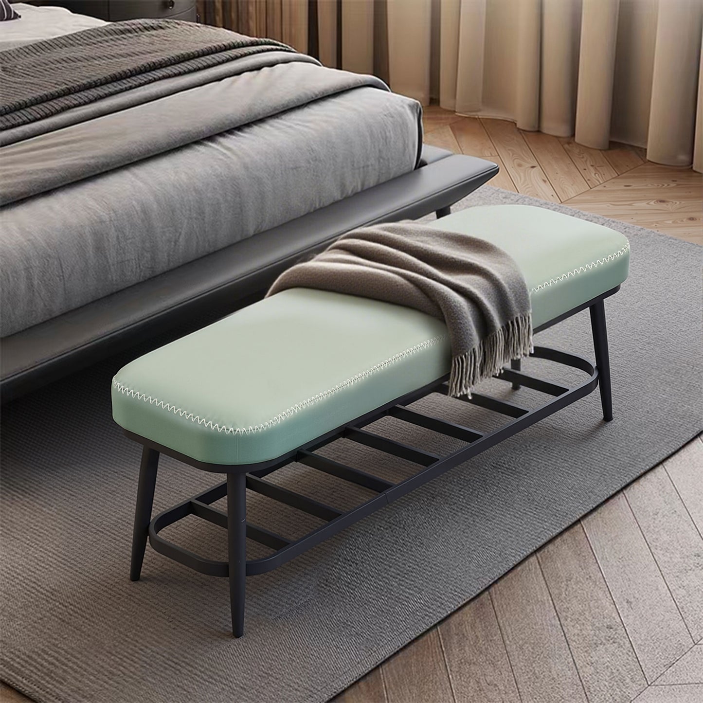 Nava Faux Leather Mint Green Shoe Storage Bench With Cushioned Seat