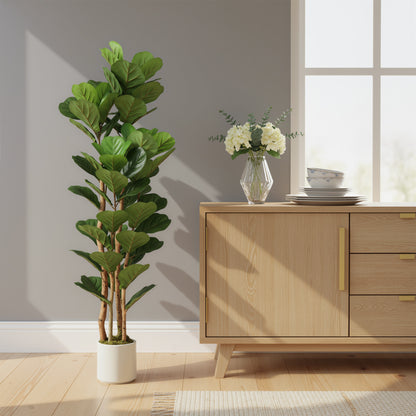 Toelna Artificial Fiddle Leaf Fig Style Tree With Broad Leaves H8 150cm Green