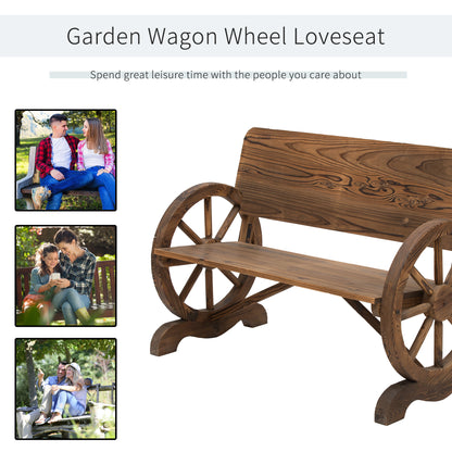 Livika Fir Wood Natural 2 Seater Garden Bench With Wagon Wheel Design