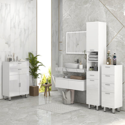 Secoli Tall Slim High Gloss White Storage Cabinet With Drawers Shelves And Double Doors