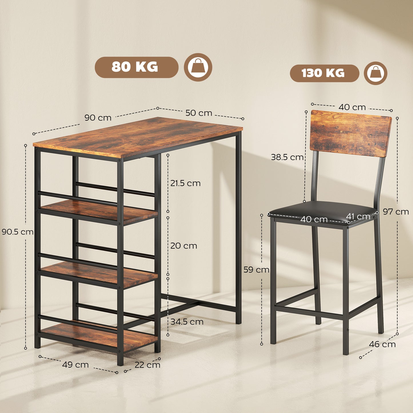 Vita Wooden Brown And Black 3 Piece Compact Bar Table Set