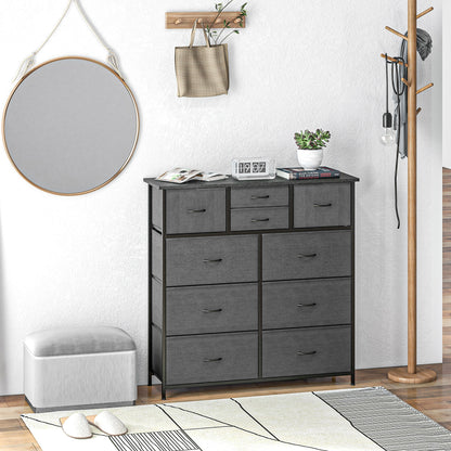Salina Metal And Fabric Black 10 Drawer Storage Dresser With Foldable Drawers And Steel Frame