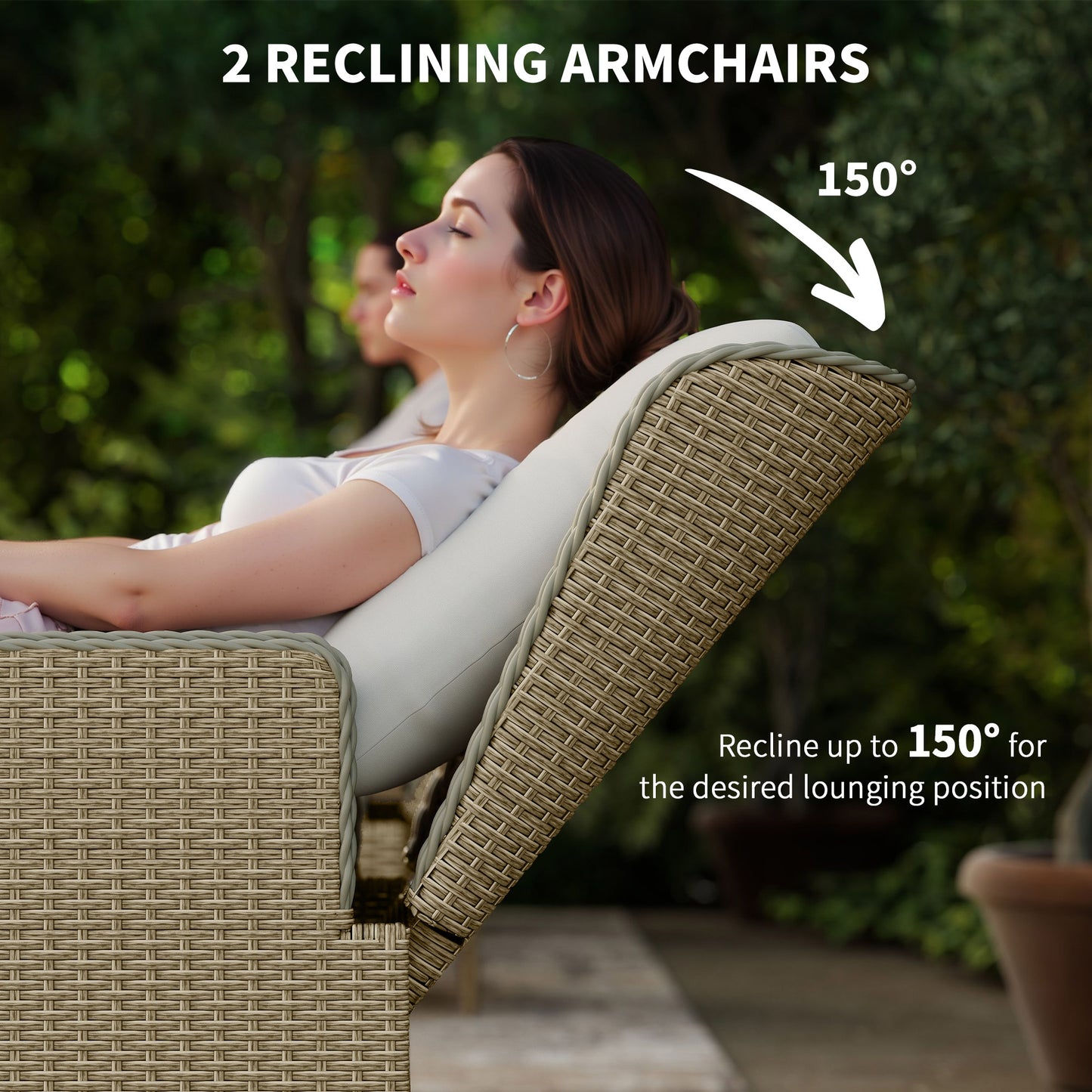 Nonomo Nofa Rattan Natural and White Reclining Outdoor Garden Bistro Set With Cushions