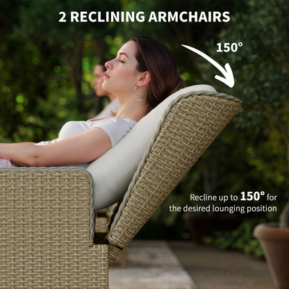 Nonomo Nofa Rattan Natural and White Reclining Outdoor Garden Bistro Set With Cushions