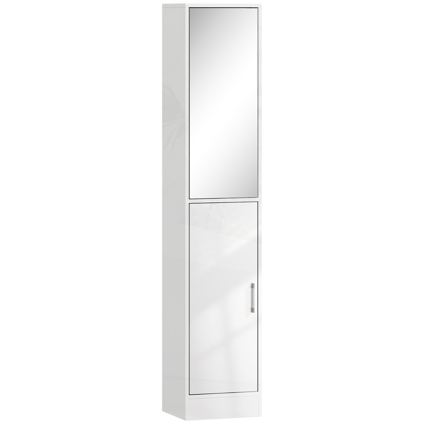 High Gloss White Tall Bathroom Storage Cabinet With Mirror And Adjustable Shelves