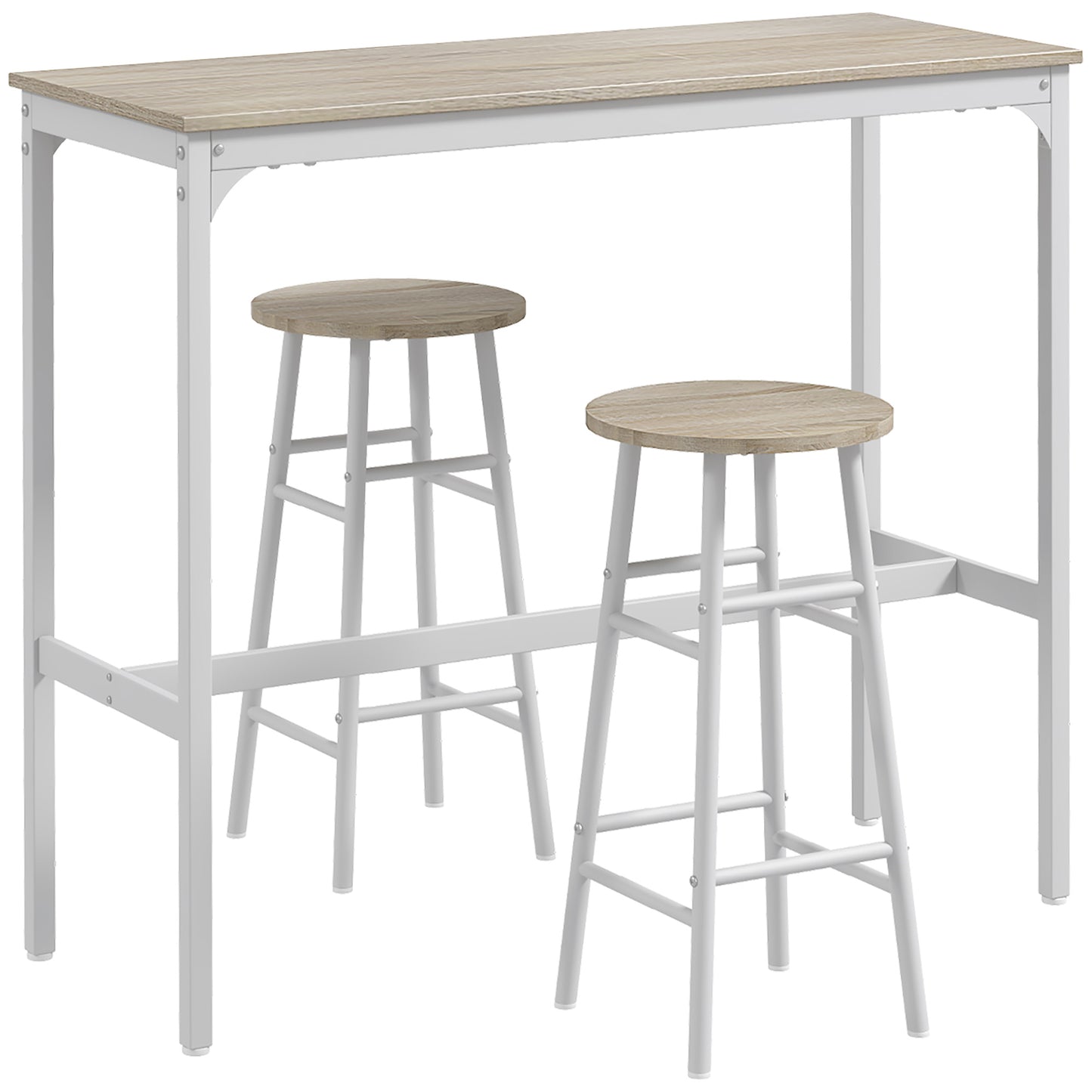 Faro Wooden Oak 3 Piece Industrial Bar Table And Stool Set