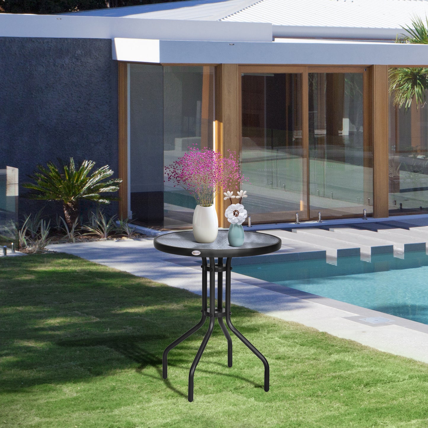 Rano Metal And Tempered Glass Outdoor Garden Round Bistro Coffee Table