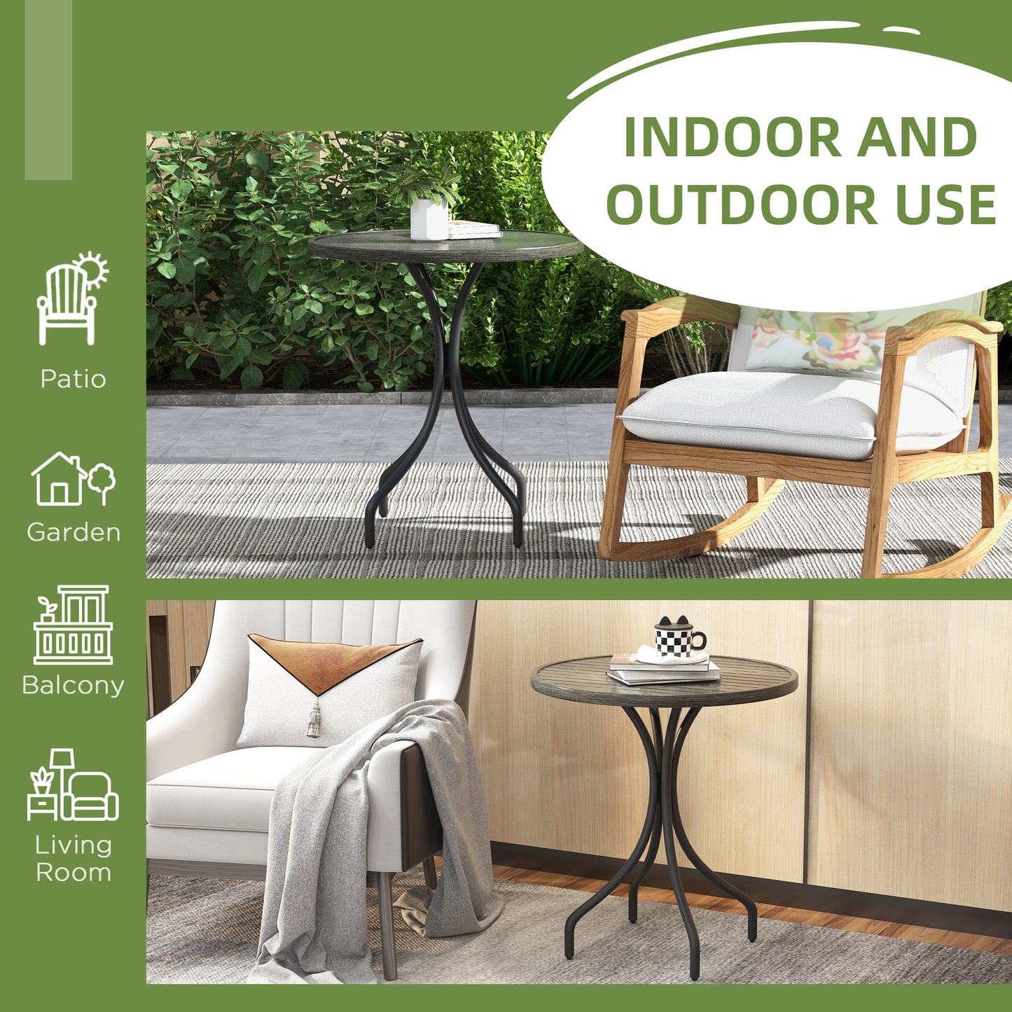 Nari Galvanised Steel Grey Round Garden Table Slatted Design