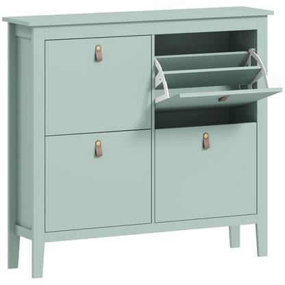 Margarita Wooden Mint Green 4 Drawer Shoe Cabinet Faux Leather Handles