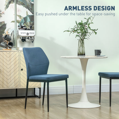 Vemiri Velvet Blue Armless Dining Chairs Set Of 2 With Curved Back And Metal Legs