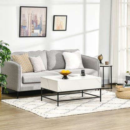Rebafa Wooden Marble Effect White Lift Top Coffee Table With Hidden Storage