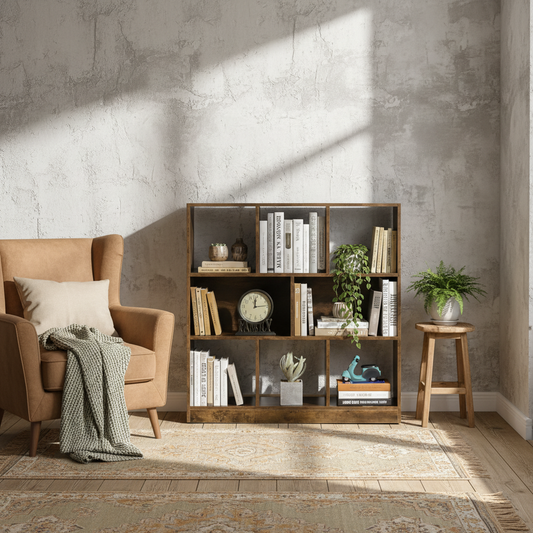 Ketomo Wood Rustic Brown 3 Tier OFauxn Bookcase Room Divider