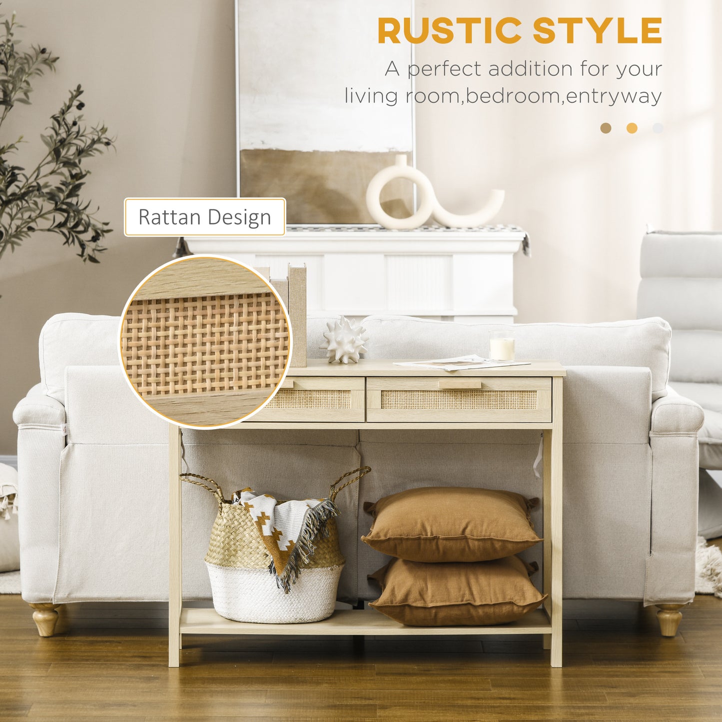 Sedi 100cm Wooden Natural Console Table 2 Drawers And Bottom Shelf