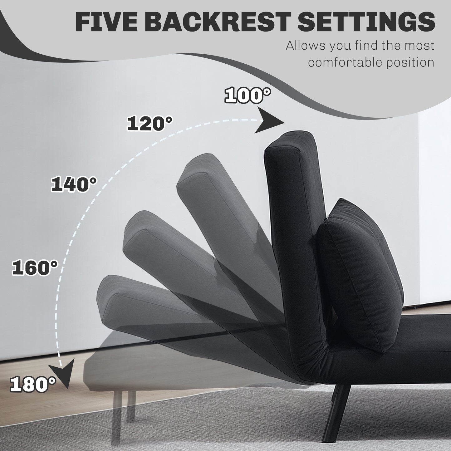 Nenoli Velvet Black 4 In One Convertible Single Chair Bed With Cushion