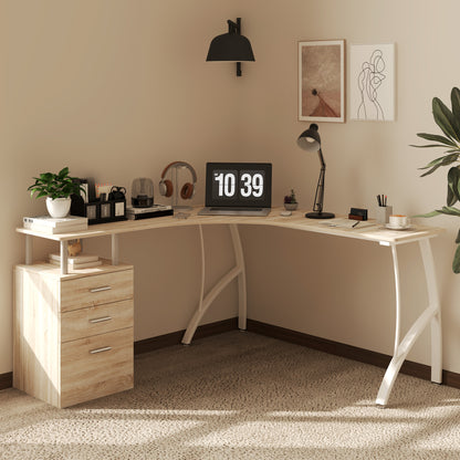 Lelolo 143cm Oak Industrial L Shaped Corner Desk With 3 Drawers