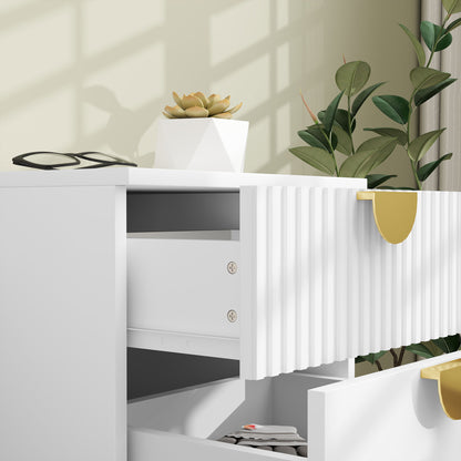 Coelta Loni White and Gold Elegant 2 Drawer Bedside Table Ribbed Pattern