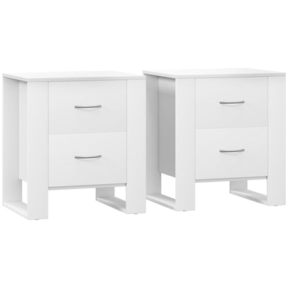 Zivika Momo Set Of 2 White Bedside Tables 2 Drawers Silver Handles
