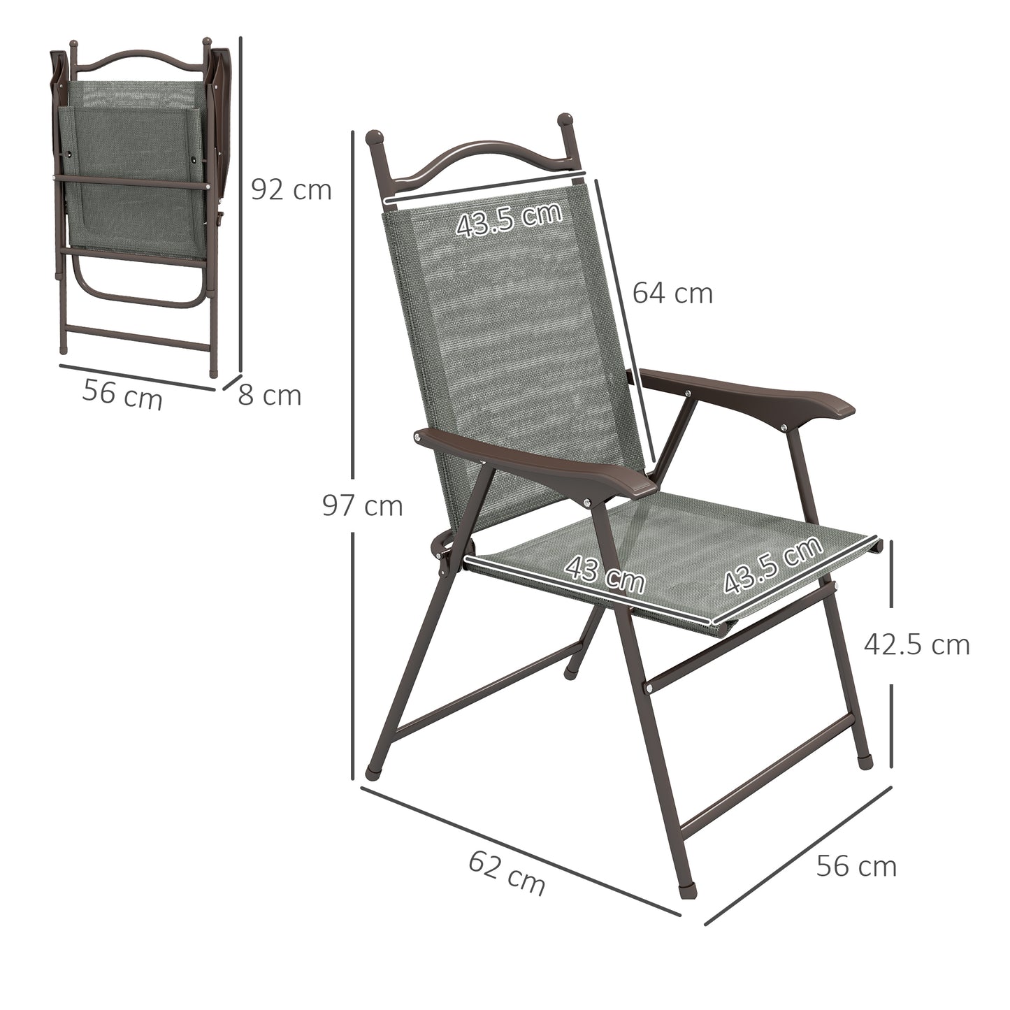 Rone Bari Set Of 2 Metal Dark Grey Folding Garden Chairs With Fabric Mesh Seats