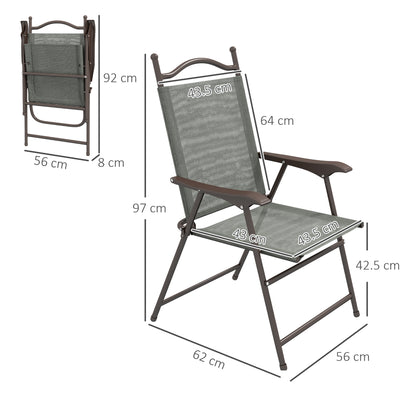 Rone Bari Set Of 2 Metal Dark Grey Folding Garden Chairs With Fabric Mesh Seats